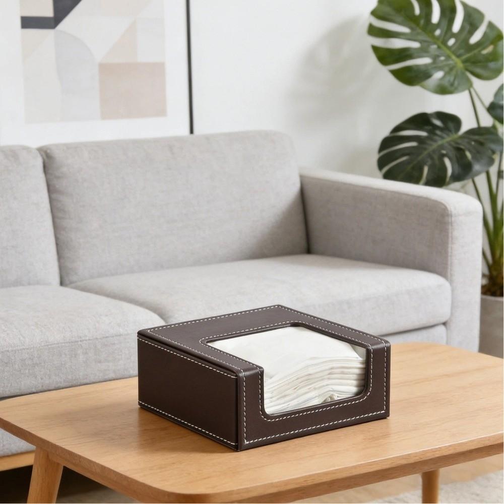 Creative Desktop Square Towel Box PU Leather Home Decor Napkin Box Paper Towel Box Home
