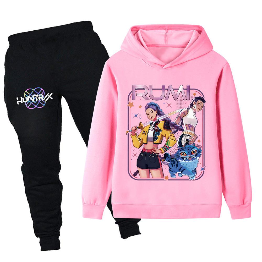 PB1249 Kinder Jungen Mädchen Kpop Mira Zoey Rumi Druck Langarm Kapuzenpullover Hose Hosen Kleidersets