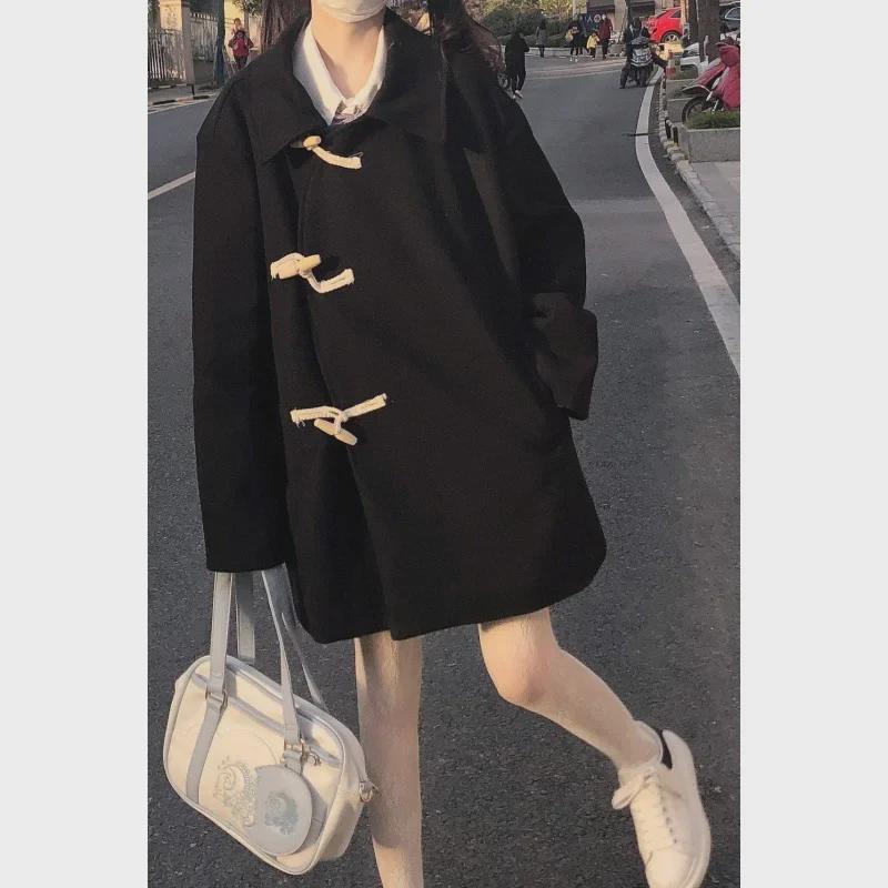 2022 Mid-Length Woolen Duffle Coat for Female Students, Japanese Style, Autumn/Winter