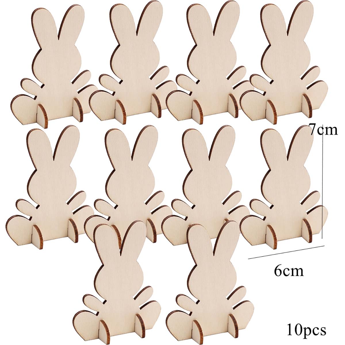 10pcs/lot Unfinished Wooden Easter Bunny 3D Rabbit Wooden Stand Ornament Cutouts Craft for DIY Painting Table Decoration Easter