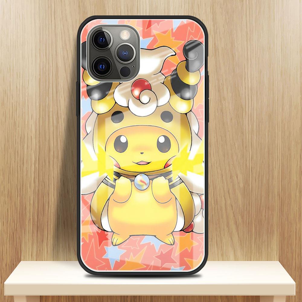 

Чехол из закаленного стекла для iPhone 11 13 Pro Max 12 XR SE 7 8 Plus X XS 6 6S противоударный чехол для телефона Hard Funda Funny Pokemon Pikachu iPhone 6S Plus