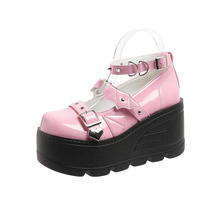 

Модная женская обувь Лолита Новые готические туфли на платформе Модные туфли-лодочки с пряжкой и заклепками Панк танкетки Высокие каблуки Женская роскошная обувь для вечеринок и улицы для женщины 42 розовый