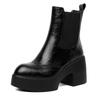 Womens Brown Leather Chelsea Boots Chunky Heel Platform Ankle All