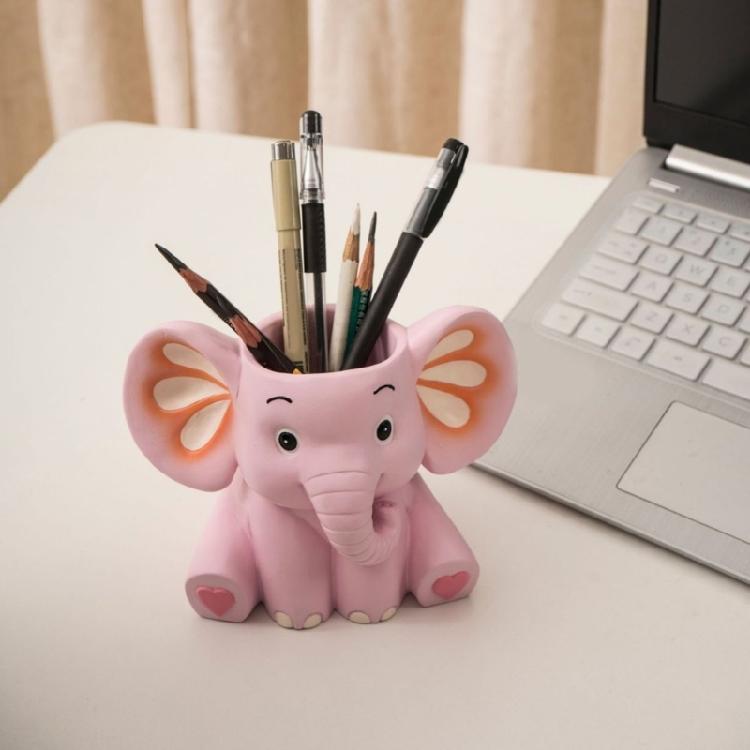Elephant Pen Cup Space Saving Pen Cup Resin Pen Container Remote Control Container for Office Desk Decoration