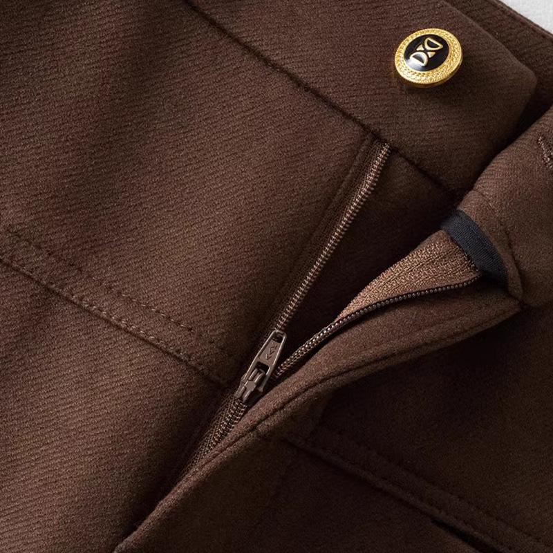 Khaki Woolen A-Line Booty Shorts: Women's Casual Wide-Leg Pants for Autumn/Winter 2024 Fashion