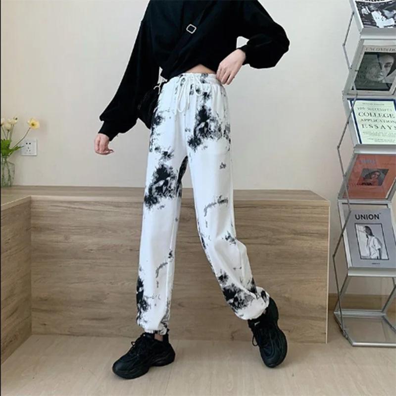 

Женские спортивные трендовые универсальные повседневные брюки с завязками тай-дай, узкие брюки с высокой талией для девочек M