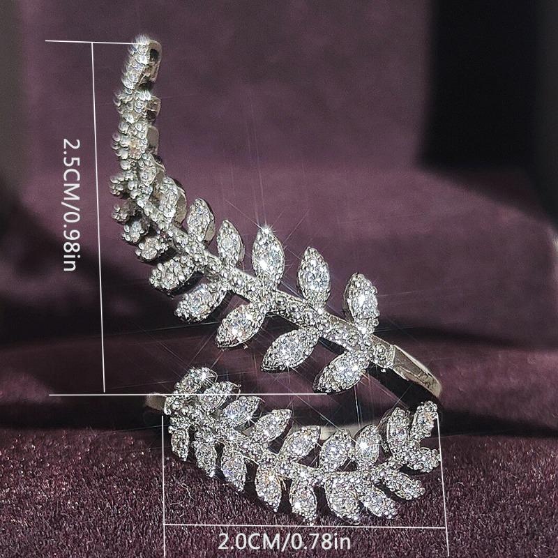 Graceful Leaves Both End Of Open Ring Copper Color Girl Cocktail Party Rings Shine Crystal Zircon Fashion Women Jewelry