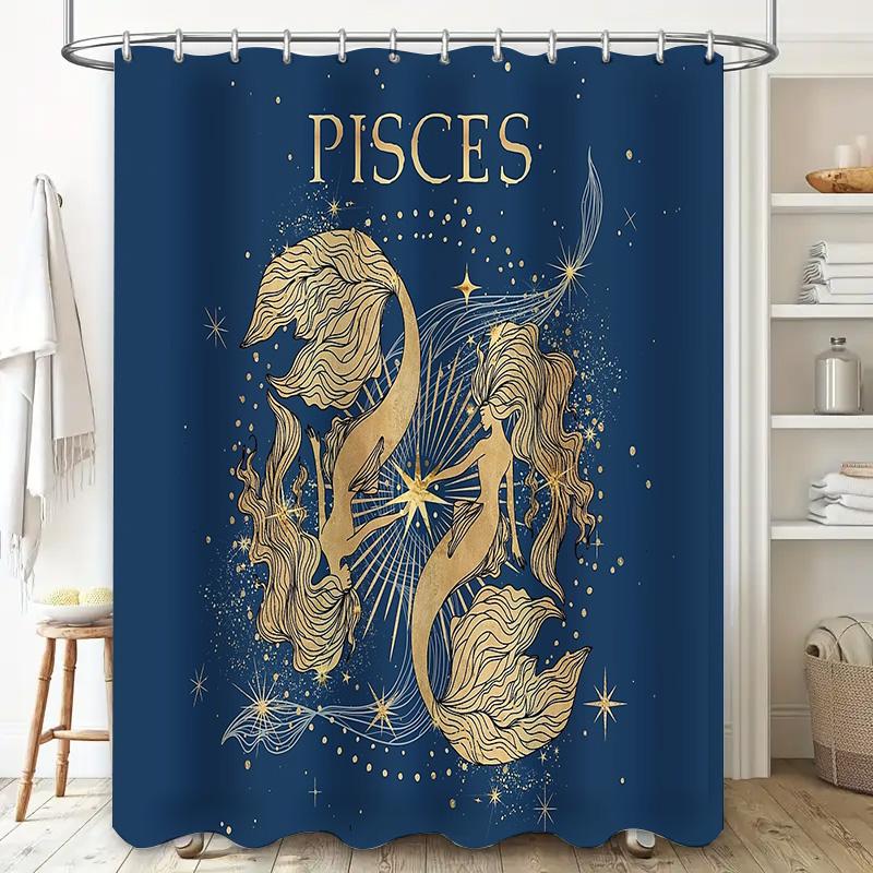 Zodiac Pisces Shower Curtain Celestial Starfish Pattern Bathroom Decor Ocean Theme Home Decor Artistic Wall Hanging Tapestry