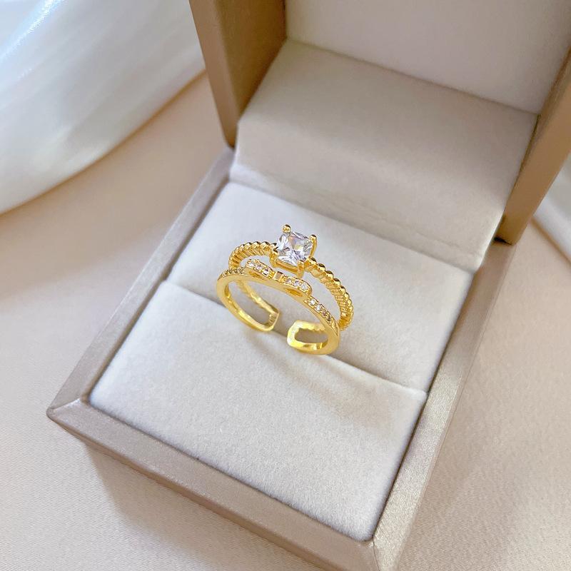 Real Gold Bow Full Diamond Ring Opening Adjustable Simple Jewelry Japanese Ring Couple Ring