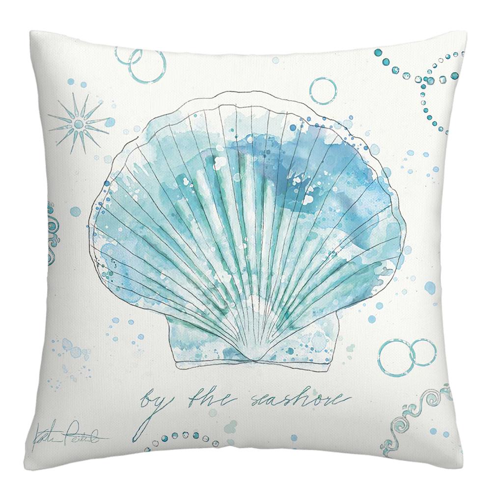 Cyan Sea Creature Painting Linen Pillow Cover Upholstery Living Room Sofa Upholstery Cushion Cover Home Decor Cushion Cover