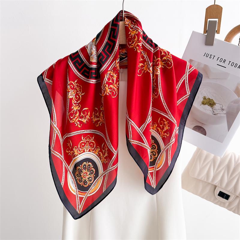 Elegant Spring Floral Silk-Blend Square Scarf - Headscarf & Neck Protection Neckerchief for Women