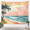 Tropical Sea Tapestry Blue Wave Palm Trees Wall Hanging, Summer Ocean Theme Cartoon Wall Blanket Home Artwork, Kids Girls Room
