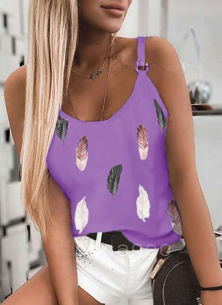 Summer new women s casual round neck printed sling small vest S фиолетовый
