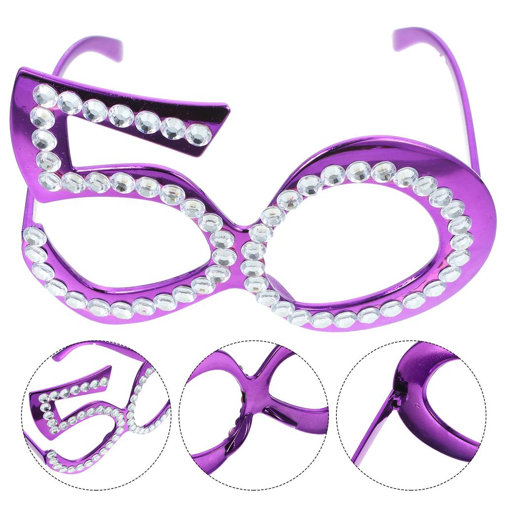 1 Pair of 50th Birthday Eyeglasses Rhinestone Number Glasses Celebration Party Favors for Adults
