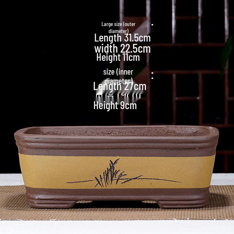 Extra-Large Breathable Purple Clay Square Bonsai Pot for Succulents and Green Plants