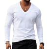 Casual sportief ondershirt voor heren, V-hals top met lange mouwen