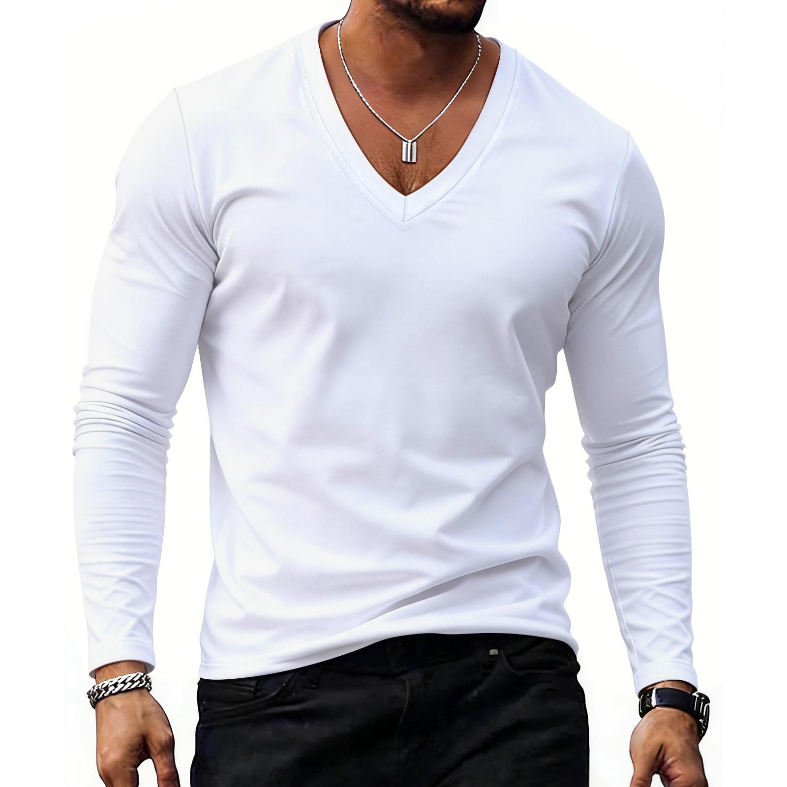 

Men s Casual -color Sporty Base Layer Shirt, Men s V-neck Long-sleeved Top M