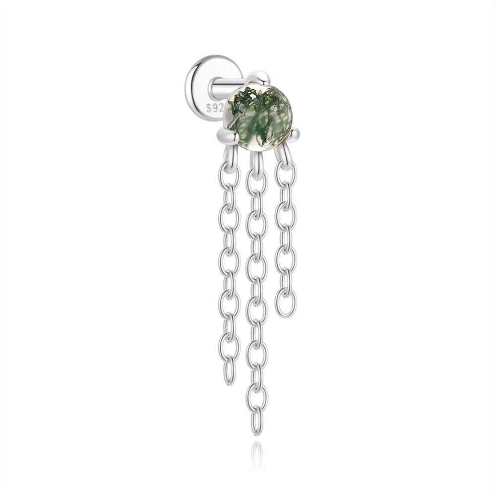 CANNER 1PC Natural Water Grass Horse Eye Zircon 925 Silver Piercing Earrings For Women Ins Simple Green Moss Earring