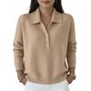 Women's Long Sleeve Knit Sweater Loose Fit Button Front Polo Collar Casual Pullover Top Lightweight Soft Fabric Comfortable Wear