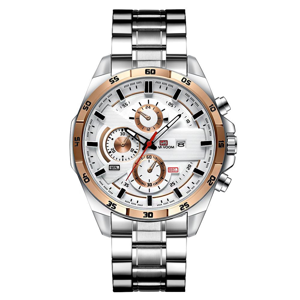 VA VA VOOM Belt Steel Belt Watch, Sports and Leisure Quartz Watch Calendar Men's Watch
