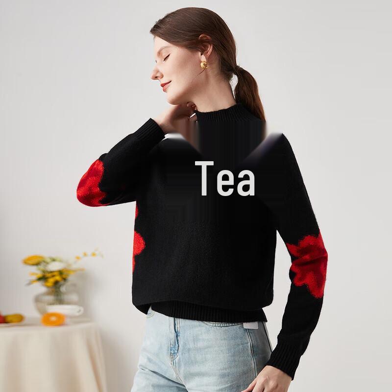 Zhao Jun Women's Floral Pattern Mock Neck Pure Cashmere Sweater