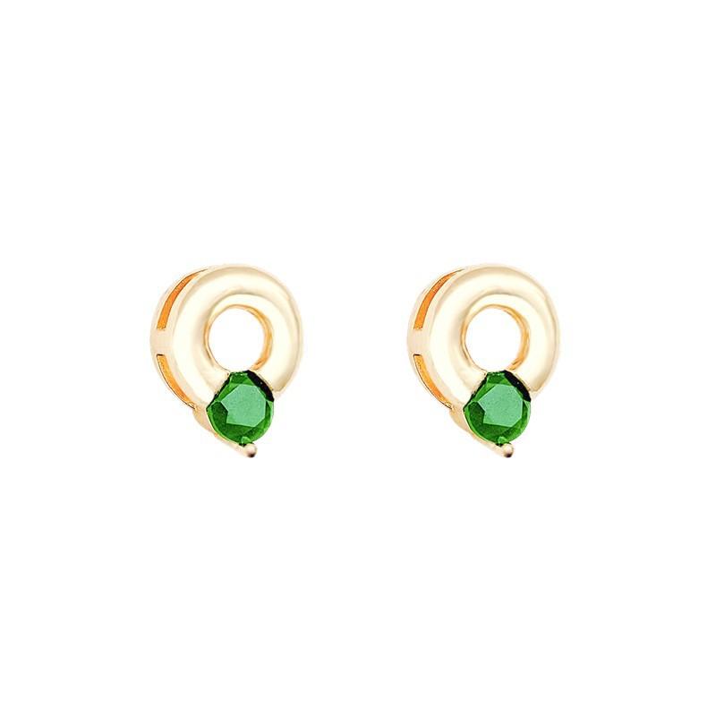 Korea Dongdaemun Emerald Zircon Stud Earrings Women's Simple Niche Temperament Circle Earrings Retro Fashion Ear Jewelry