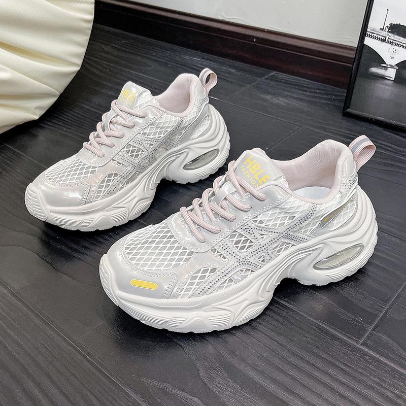Women'S  Spring New Breathable Hollow Mesh Platform Sneakers Thick-Soled Heightening Slim All-Match Casual Sports Shoes