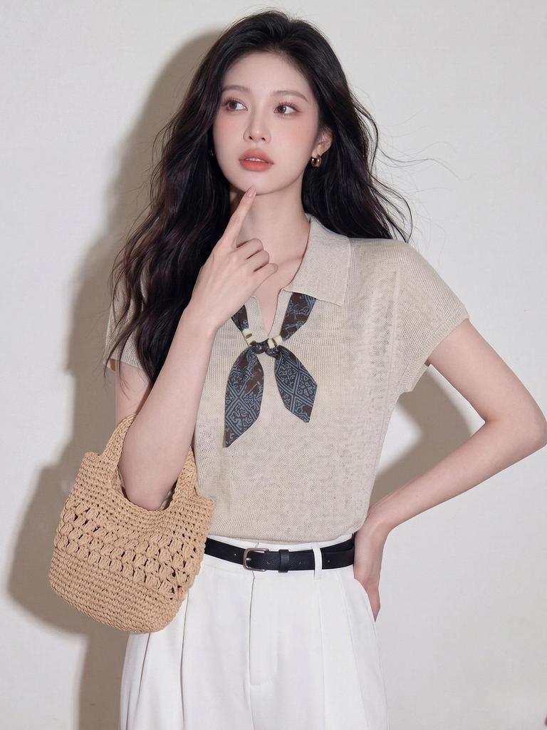 2026 Summer Elegant Kochi Knit Top: Minimalist Old Money Style Short Sleeve Women's Niche Design