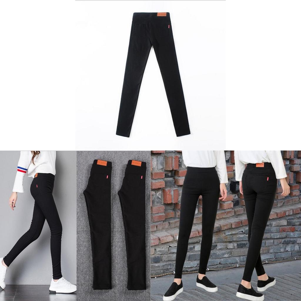 Black Skinny Pants For Women With Polyester Fabric Slim Fit High Waist Casual Trousers