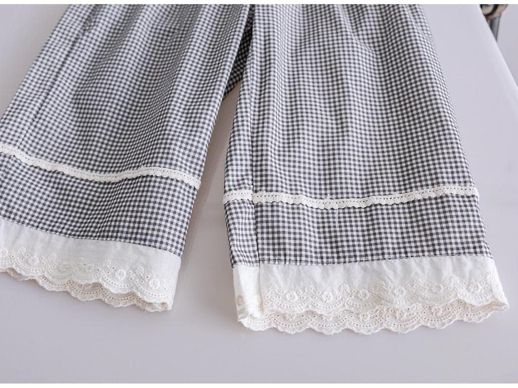 2025 Fashionable Plaid Girls' Mosquito-Proof Lace Trim Pants: Spring/Summer/Autumn Casual Straight Leg