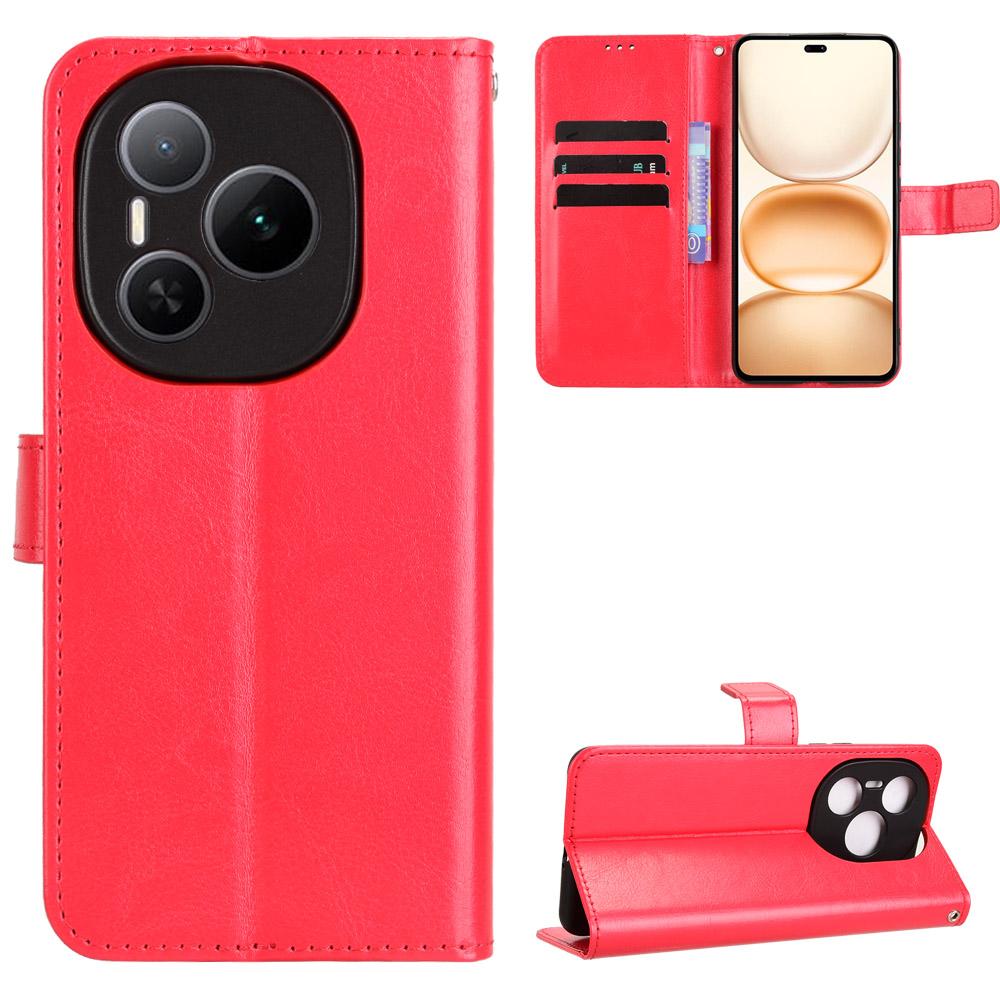 

For Honor Power 5G PU Leather Case with Strap Crazy Horse Texture Phone Wallet Cover Red