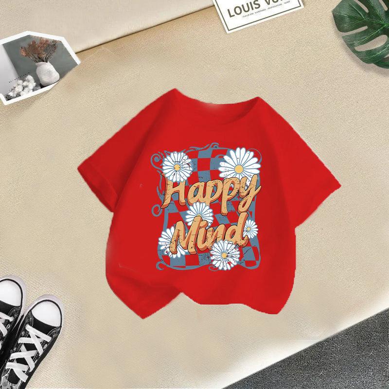 

Children T-shirt Letter Printed Kids 100% Cotton Clothes Tops 2-13Y Loose-fit Casual O-Neck Short-sleeve T-shirt 4T(110cm)