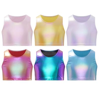 Girls Metallic Dance Vest Sleeveless Crop Tank Top Jazz Cheerleading Stage Performance Costume