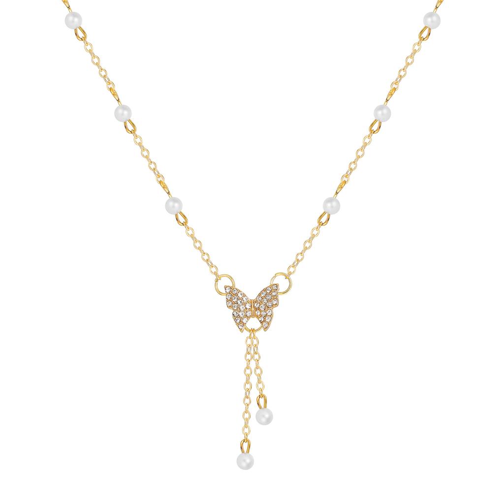 Nouveau collier créatif ins niche design simple sens léger luxe papillon perle collier clavicule chaîne