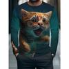 Autumn Men's Personalized Round Neck Creative Animals Printed Casual Long Sleeved T-shirt Loose Oversized Fashionable Versatile Comfortable T-shirt