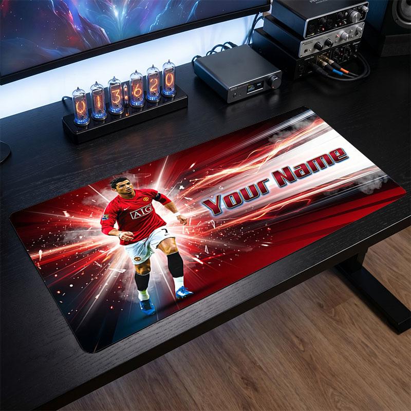 Tappetino Mouse Grande Personalizzato Cristiano Ronaldo, Stampa Testo Nome Personalizzato, Tappetino Scrivania Antiscivolo Logo Calcio Regalo Gaming