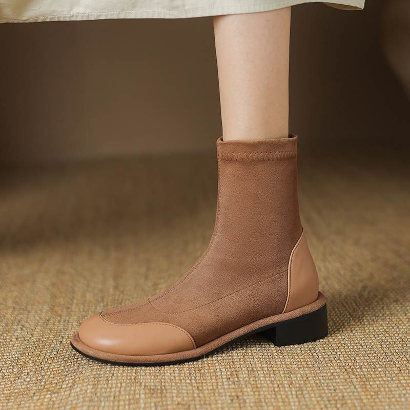 Krazing Pot Flock Autumn Winter Shoes Low Heels Size 43 Stretch Boots Back Preppy Style Street Wear Elastic Ankle Boots