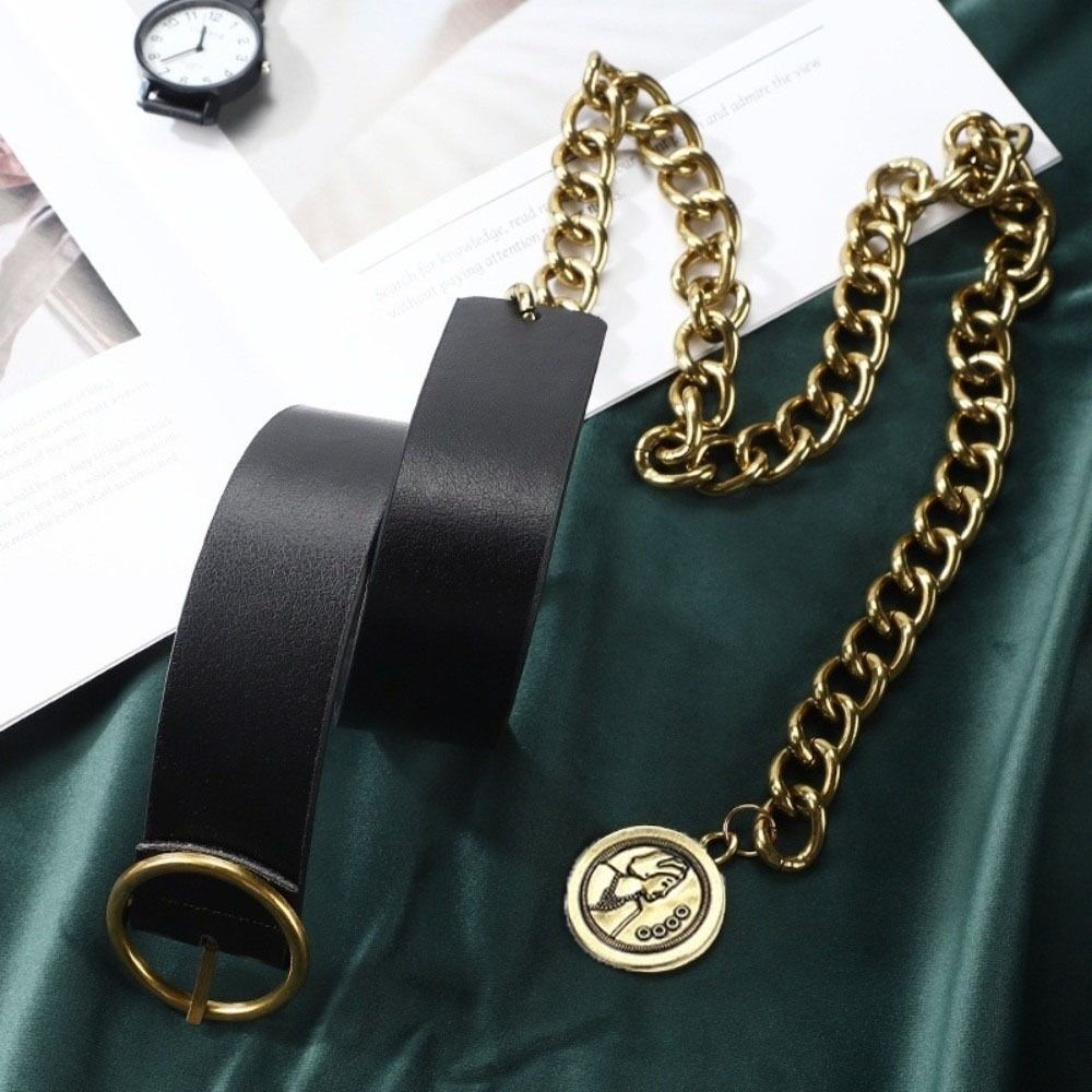 Slim Side Thin Waist Chain Adjustable Dress Chain Simple PU Leather Belt  Waist Accessories