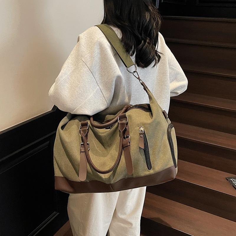 Large-capacity canvas travel bag for men and women going out for short-distance sports, fitness bag cover, tie rod, light storage, handbag tide