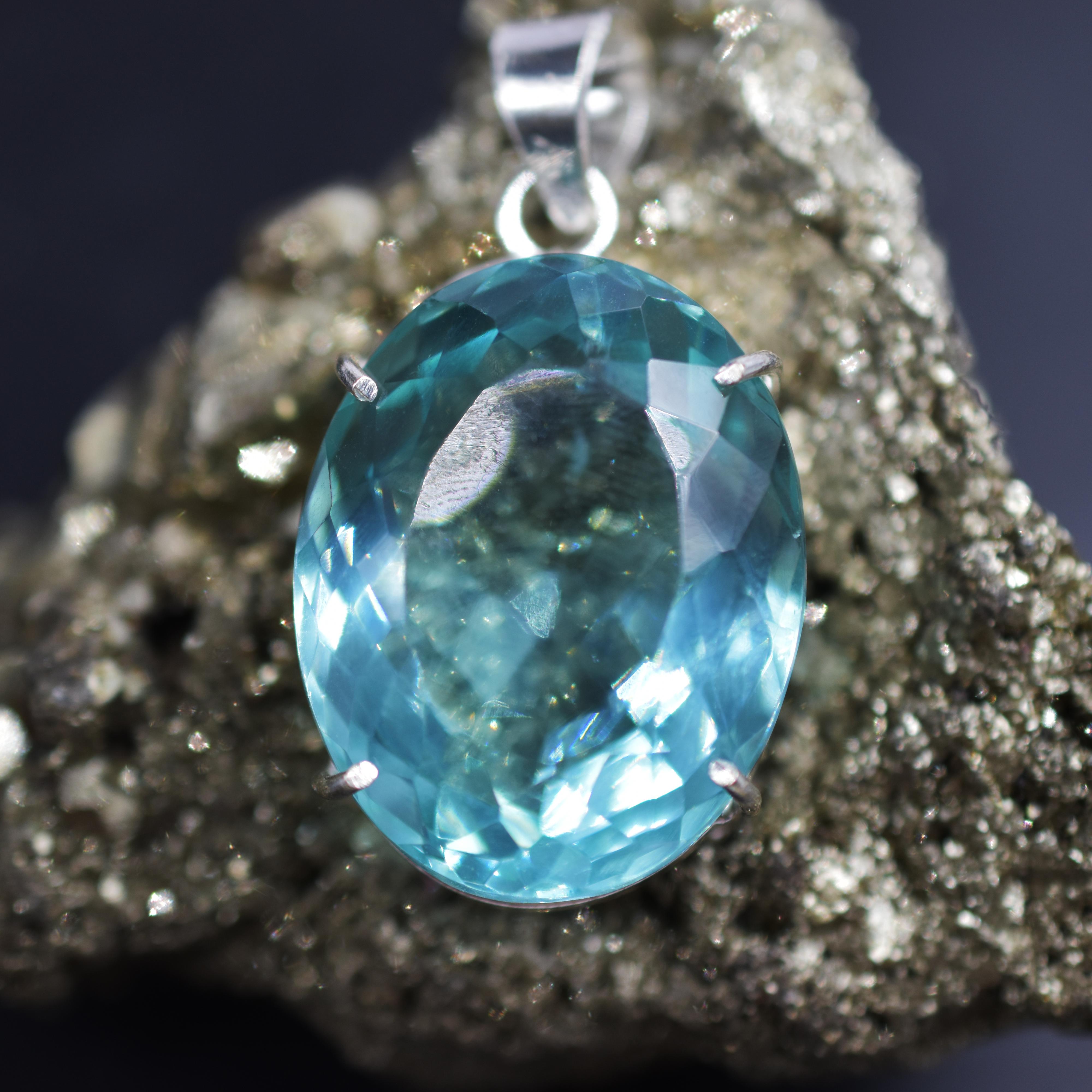 

Lab Created Aquamarine Pendant 106.30 Ct 925 Sterling Silver Gems CERTIFIED my-353-k