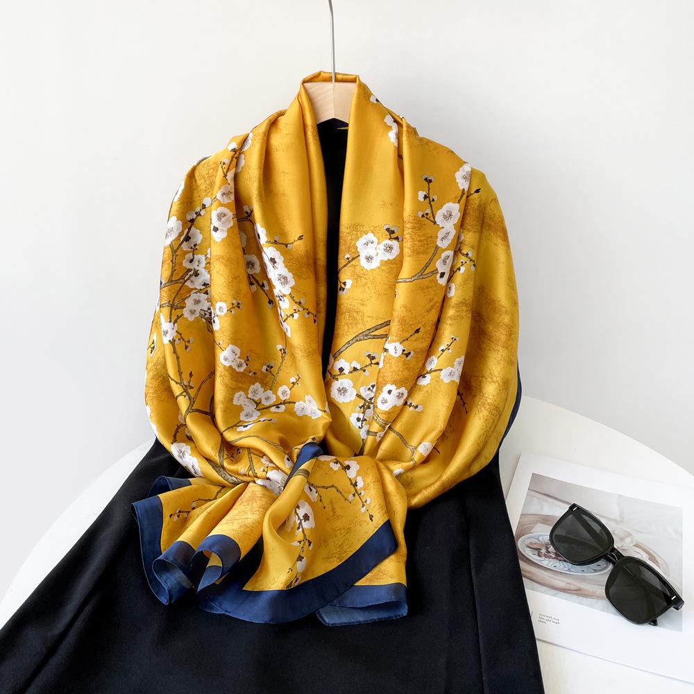 Spring and Summer Satin Long Scarf for Women Sunscreen Shawl Fashionable Beauty Scene Satin Long Scarf Versatile Travel Scarf