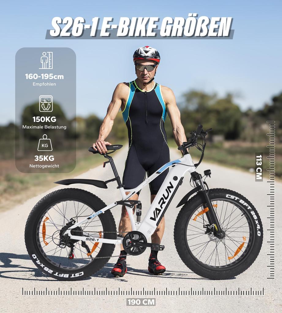 VARUN S26-1 26" X 4.0" Fat Tire Electric Mountain Bike with 48V 16AH Removable Battery