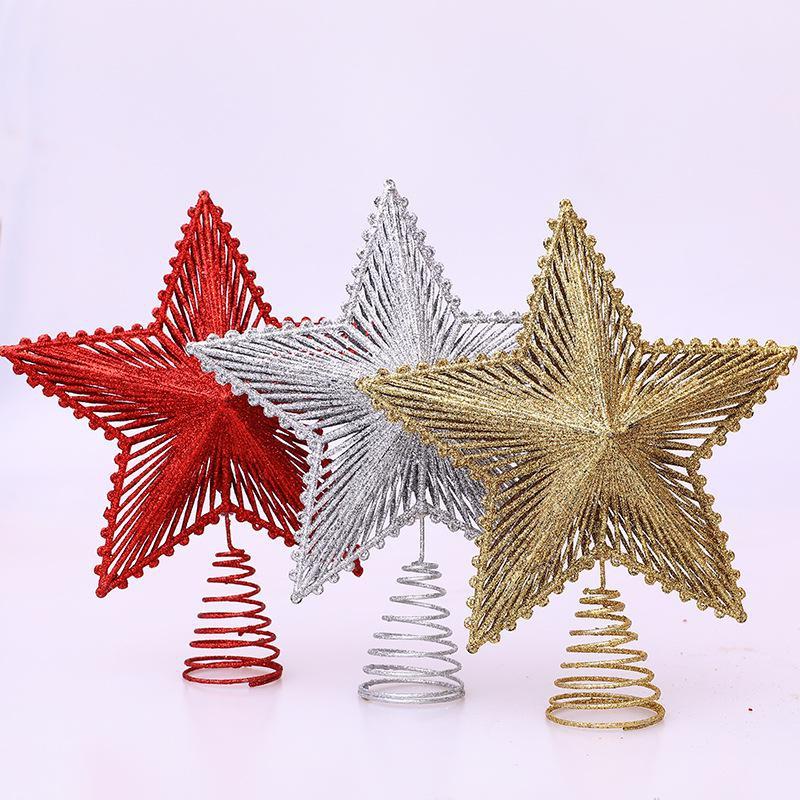 Three Dimensional Five Pointed Star Christmas Tree Top Gold Glitter Iron Decorations Christmas Window Scene Layout