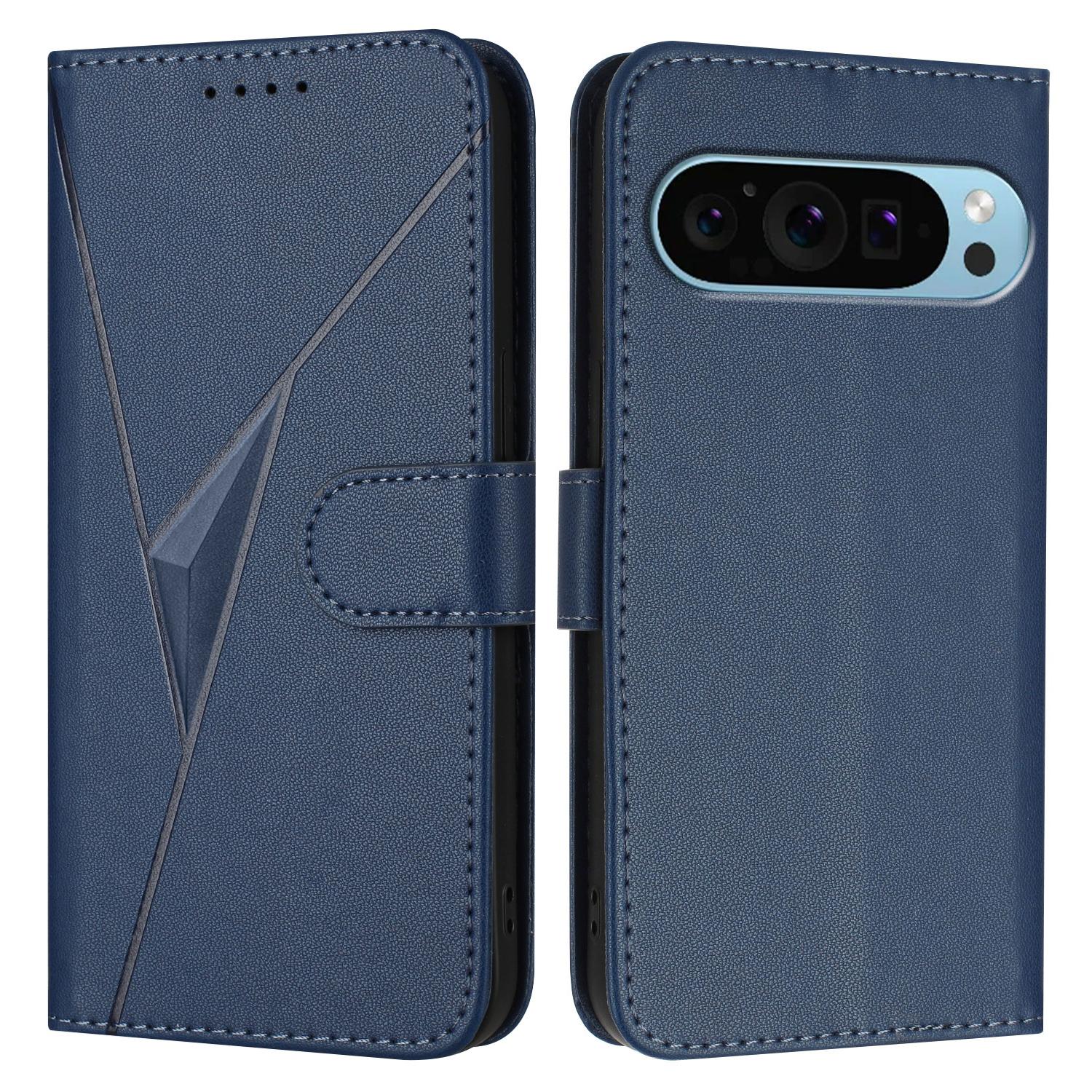 

For Google Pixel 9 Pro XL Case Triangle Imprint Leather Phone Cover with Lanyard C