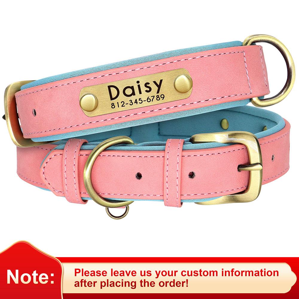 Personalized Dog Collar Leash PU Leather Dogs Collars Pet Rope Engraved Pet ID Name Necklace for Small Large Dogs Soft Padded