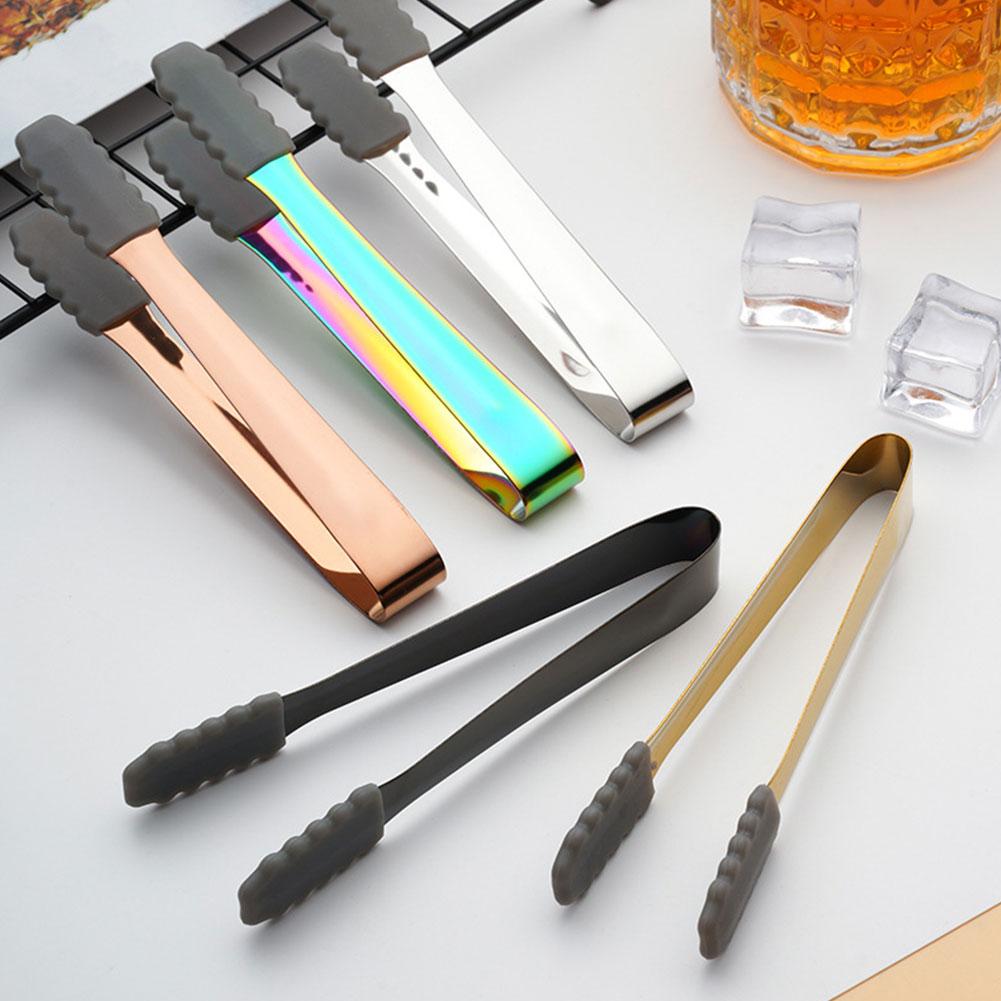 Steel Ice Tong Cube Clips With Silicone Antislip Dessert Sugar Head Barbecue For Kitc R0O9