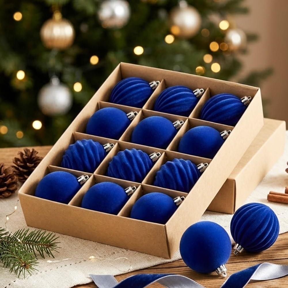 12Pcs Colorful Velvet Christmas Balls 6CM Xmas Hanging Pendants Ornaments For Home Decor