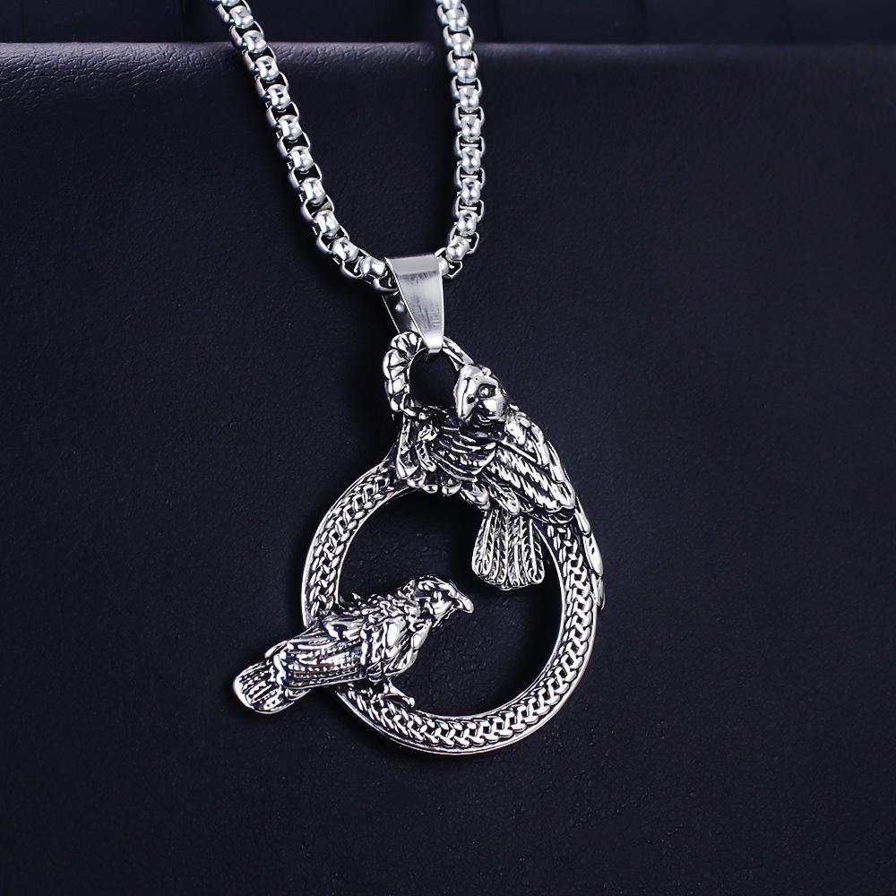 European and American Retro Gothic Hip Hop Punk Crow Pendant Men's Necklace Titanium Steel Chain