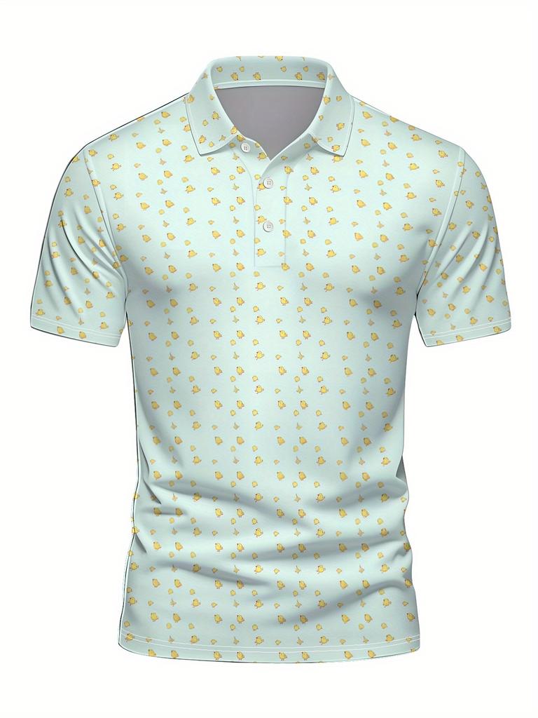 Men'S Short-Sleeve Polo Shirt with Flat Digital Print Pattern - No Texture