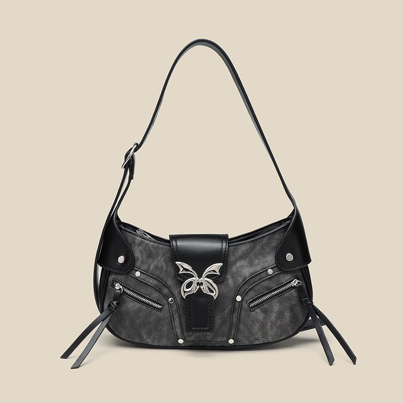 Европейская и американская мода Сладкий и крутой стиль горячей девушки Корейский стиль Трендовая универсальная мотоциклетная сумка Нишевый персонализированный ретро-дизайн Сумка подмышку